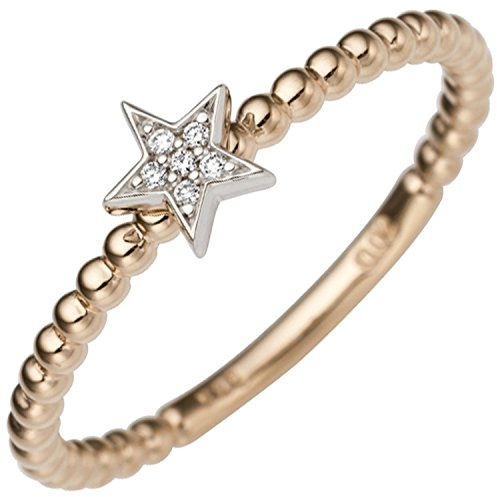 Jobo Damen-Ring Stern aus 14 Karat 585 Gold Bicolor mit 6 Diamanten