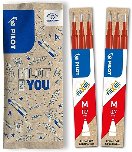 Pilot FriXion, 2 set da 3 Ricariche per penna cancellabile Frixion Ball e Frixion Ball Clicker, Colore Rosso, Punta Media
