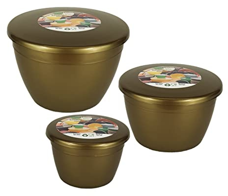 Just Pudding Basins 3 Smaller Sizes in One Set Steam Pudding Bowls, Plastic Basin and Lid 1x 1/4 Pint, 1x 1/2 Pint 1x 1 Pint (Gold)