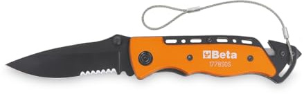 BETA 1778SOS-HS - Coltello Soccorso Auto con Funzione Martello Frangicristallo e Tagliacinture di Sicurezza H-SAFE, con Clip, Custodia in Tessuto e Blocco Lama di Sicurezza