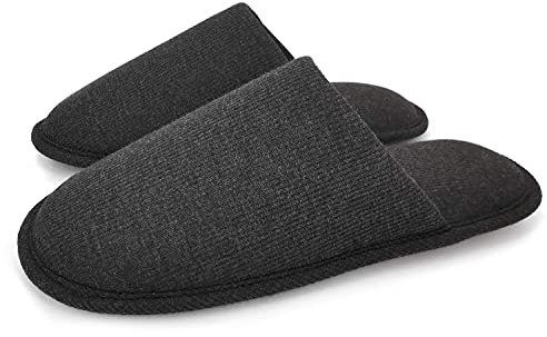 ofoot Herr Bomull inomhustofflor Memory Foam House Slip On Skor Tvättbara hemslitsrutschkanor, halkfria gummisulor