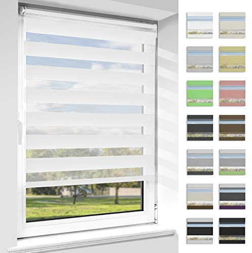 OUBO Doppelrollo Klemmfix, Rollos für Fenster ohne Bohren & mit Bohren (Weiß, 50cm x 130cm), Duo Rollo Klemmrollo Fensterrollo Easyfix, lichtdurchlässig und verdunkelnd.