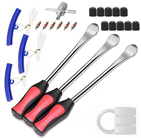 ANGNYA Reifenheber Reifen Montiereisen 3pcs Reifenheber montierhebel Werkzeug 3pcs Rad Felge Protektoren Tool Kit 10 Reifenventilkappen und Kappen Werkzeugsatz für Motorrad Fahrrad