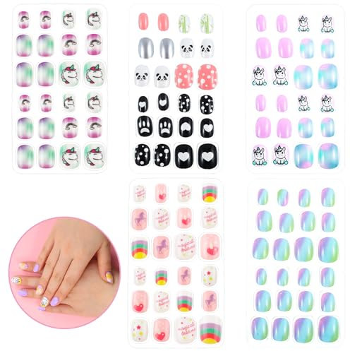 Xinzistar 120 Stück Nägel Zum Aufkleben für Kinder, Selbstklebende Künstliche Fingernägel Set, False Nail Set Künstliche Nail Tips Geschenk für Mädchen Nägel Geschenk