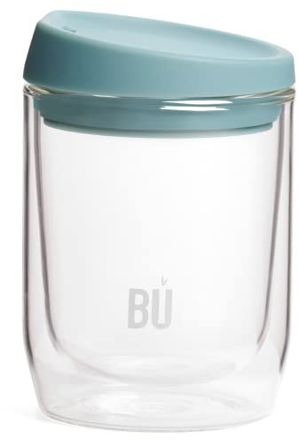 BU Products Reusable Double Walled Glass Coffee Cup | Travel Mug | Splash Proof Antibacterial Lid | BPA Free | Cappuccino Latte Flat White Glass Mugs | Vacuum Insulated | 8oz/227ml Mint Green