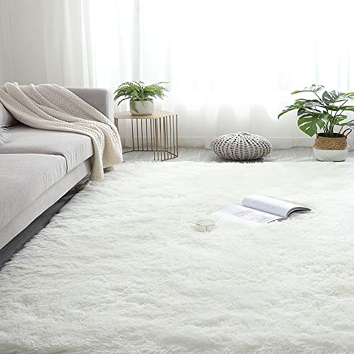 CHBIN Kunstfell 140x180cm Shaggy Teppich Nachahmung Wolle Teppich Fellteppich Spitzenqualität Waschbar für Esszimmer oder und Die Küche Cafe Lounge Sofas Usw, Weiß