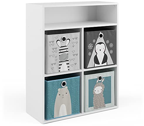 Vicco Kinderregal, Weiß, 72 x 90.2 cm | mit 4 Faltboxen, zur Aufbewahrung von Spielzeug und Büchern kombinierbar