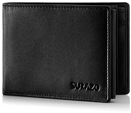 SURAZO® Leder Geldbörse Herren Groß viele Kartenfächer | Echtleder Portmonee Geldbeutel für Männer | 15 Fächer [RFID Schutz] [mit Münzfach] Vintage Brieftasche Flip Card Wallet Portemonnaie