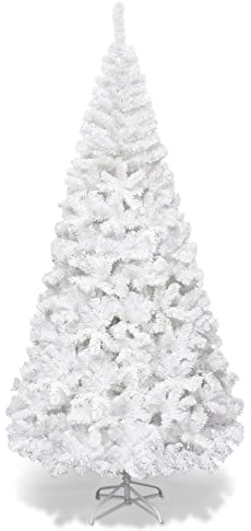 LIFEZEAL Albero di Natale Artificiale 240cm, Bianco, Innevato, Abete Natalizio Foltissimo, 1138 Rami, Christmas Tree, in PVC, Base Pieghevole in Metallo, Realistico, Interno, Esterno, Montaggio Facile