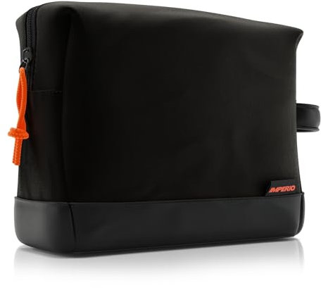 IMPERIO Kulturbeutel für Damen, Herren & Kinder - Stylische Design Kosmetiktasche aus strapazierfähigem Premium Canvas & veganem Kunstleder - wasserdicht mit 5 Liter Stauraum (Schwarz)