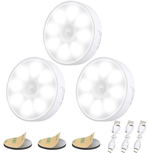 Electight Veilleuse LED à Induction Rechargeable par USB[Lot de 3] | LED Automatique, 6000K & 8 LEDs & Batterie 400mAh, Lampe Détecteur de Mouvement, Lampe Adhésive LED avec Base Magnétique