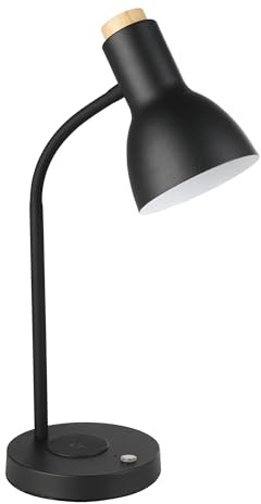 EGLO LED Tischlampe Veradal-QI, Nachttischlampe mit QI-Ladefunktion | Tischleuchte Touch dimmbar aus Holz in Natur, Metall in Schwarz und Creme, Schlafzimmer Tisch Lampe, warmweiß