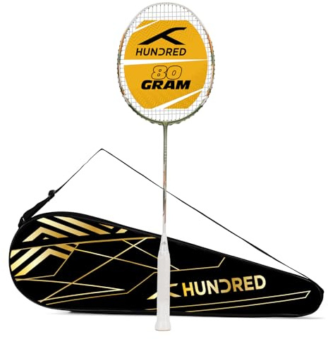 Hundred N-ERGY 80 Badmintonschläger mit Carbonfaser-Bespannung und kompletter Schlägerhülle | Für fortgeschrittene Spieler | 80 Gramm | Maximale Besaitungsspannung: 32 lbs