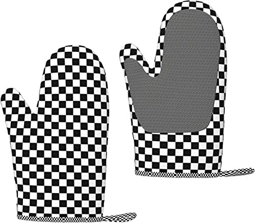 Ofenhandschuhe Schachbrettmuster Schwarz Weiß inspirierte Silikon-Ofenhandschuhe Anti-Rutsch-Kochhandschuhe, hitzebeständige Backhandschuhe EIN Paar