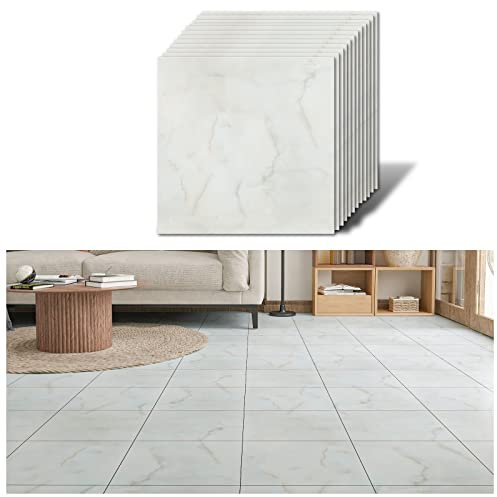 VEELIKE PVC Bodenbelag Marmor Weiß Grau Vinylboden Selbstklebend Bodenfliesen Küche Fliesenaufkleber Boden Badezimmer PVC Boden Marmor Vinyl Fliesen Schlafzimmer Wasserfest 1.5mm 30cmx30cm 12 Stück