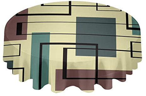 Tischtuch 152cm Geometrischer, Quadratischer, Mehrfarbiger Retro-Stil Wachstuch Wasserdicht Gartentischdecke Abwaschbar Wachstischdecke Für Picknick Jubiläum Party