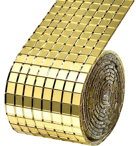 OSALADI Mosaïque Carrelage Mural Autocollants Carré Miroir Carreaux Auto-Adhésif Peler Et Verre Papier Peint Pour Cuisine Salle De Bain Doré