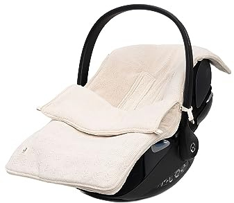 Jollein Chancelière Grain Knit Oatmeal - Pour coque bébé, siège auto groupe 0+ et poussette - Pour ceinture à 3 points et 5 points - Motif tricoté et doublure polaire - Beige clair