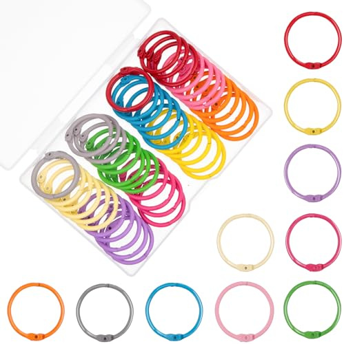 AKONEGE 2,5 cm bunte Binderinge für lose Blätter, kleine Buchringe aus Metall und Stahl, für Karteikarten, Karteikarten, Schlüsselanhänger, 25 mm, Notizbuchringe, Papierringe für Zuhause, Büro,