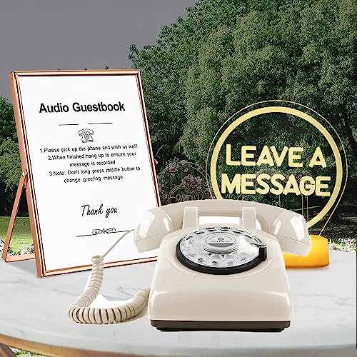 QUOXO Premium Audio Guest Book Phone with Free LED Wedding Sign and A5 Vertical Photo Frame | Vintage & Retro Style Audio Guest Book (White)