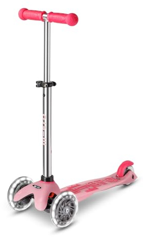 Micro® Mini Deluxe Glow LED-Scooter mit 3 Rädern für Jungen und Mädchen, Plattform, Griffe und Bremse, die im Dunkeln leuchtet, Räder mit LED-Licht, sehr leicht, höhenverstellbarer Lenker, 2-5 Jahre