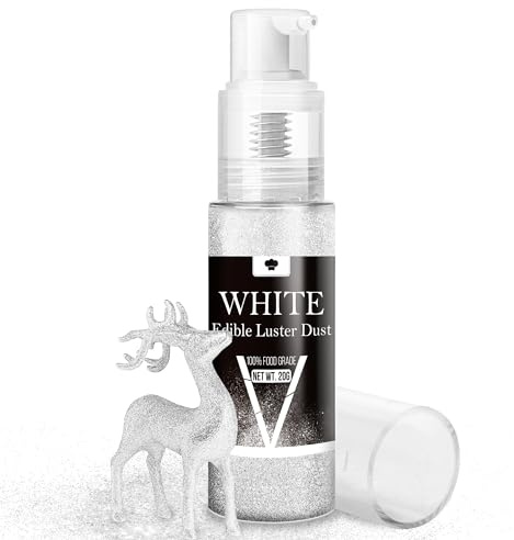 Essbarer Glitzer Spray Set - 20g Lebensmittel Glitzer Glitzerstaub für Getränke, Champagner, Kuchen - Essbarer Metallisch Lebensmittelfarbe Pulver zum Cocktails, Wein, Likör, Backen, Torten (Weiß)