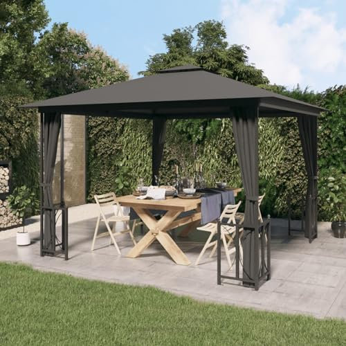 Pavillon mit Seitenwänden & Doppeldach, Chaduof Grillpavillon Winterfest, überdachung Terrasse, Terrassenpavillon, 3x3 m Anthrazit