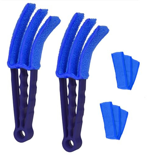 SinChic Staubwedel für Jalousien,2 PCS Jalousien Reinigungsbürste mit 2 Ersatz-Mikrofaser-Hüllen Hand waschbarer Mikrofaser für Fensterläden Klimaanlage Auto Vent Klimaanlage