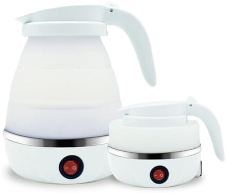 Mini Camping Kettle, Foldable Electric Kettle,Travel Kettle 600ML Silicone Electric Water Boiler, Tea, Coffee Kettle, Collapsible Kettle with Separable Power Cord (White)