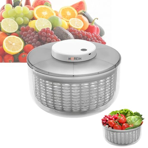 Salad Spinner 6L Large Capacity Electric Salad Vegetables Fruit Washer Dryer Drainer Strainer, USB Charge Lettuce Spinner Cleaner with Bowl for Washing Drying Leafy Vegetables Noodles