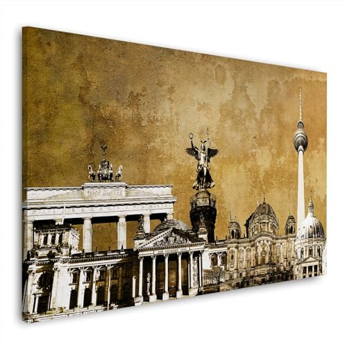 Städte Berlin Gold Style Wandbild Leinwandbild Kunst XXL Deko Größe 120x80x2cm