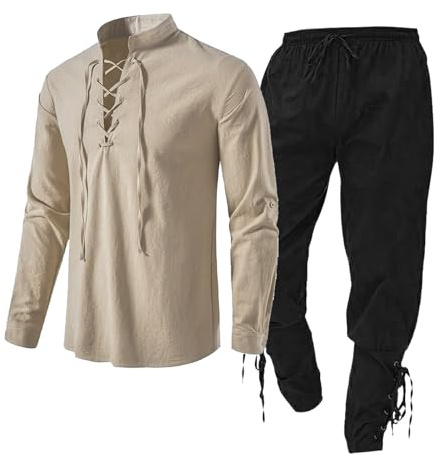 Uwdiohq Ensemble Médiaeval Homme Chemise Lin Pantalon Sweat - 10 Pièces