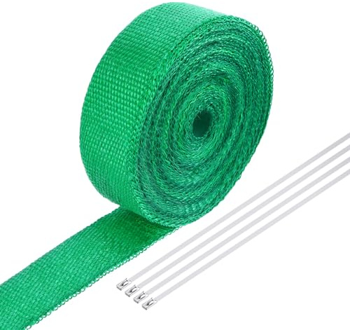 QUARKZMAN Hitzeschutzband 15 Meter x 5cm Auspuff Dichtband Auspuffband Fibreglass mit 4 Edelstahl Kabelbinder, für Auspuffkrümmer von Motorrädern und Autos, Grün