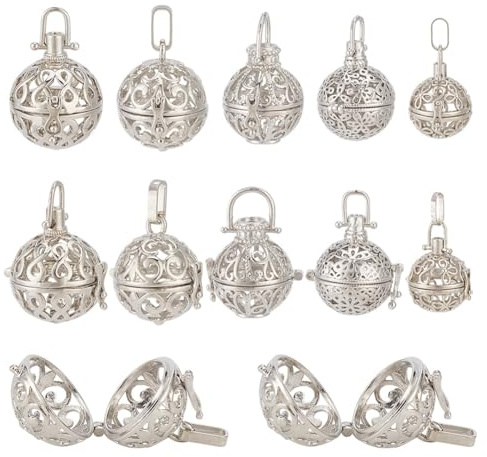 DELORIGIN 5 Stile Medaillon Anhänger Aus Messing 10 Stück Silberner Chime Ball Anhänger Zu Öffnender Weihrauch Charme Vintage Anhänger Hohl Für Halskette Schmuck Schlüsselanhänger Basteln