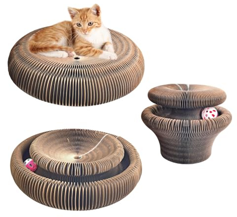 Leisuremix Magic Organ Cat Scratching Board 36cm lang | Katzenspielzeug Selbstbeschäftigung aus Pappe mit Glockenball für Katzen, Katzenzubehör Indoor