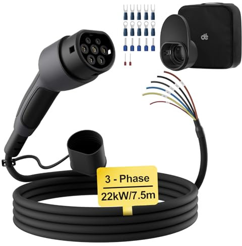 dé Cavo di Ricarica Tipo 2 a estremità Aperta 22kW [3-Fase|7,5m|32A] per Wallbox/Cavo di Sostituzione per Stazione di Ricarica