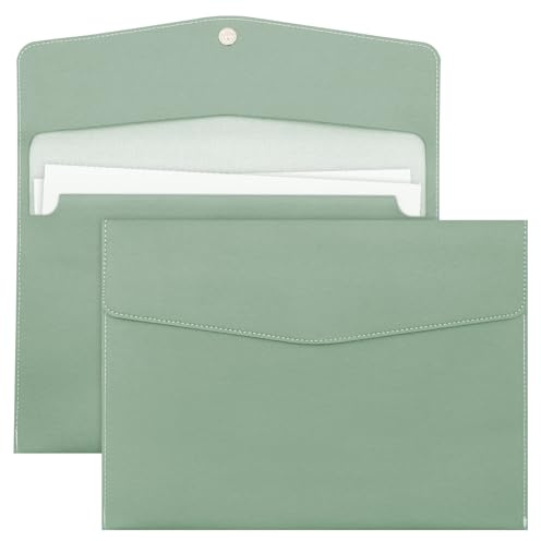 Lookka A4 Document File Folder, New Soft Leather A4 Pocket Envelope Folder Wallets,Waterproof Soft Leather A4 Envelope Folder Expanding File Organizer Portfolio Storage,File Organizer (Green)