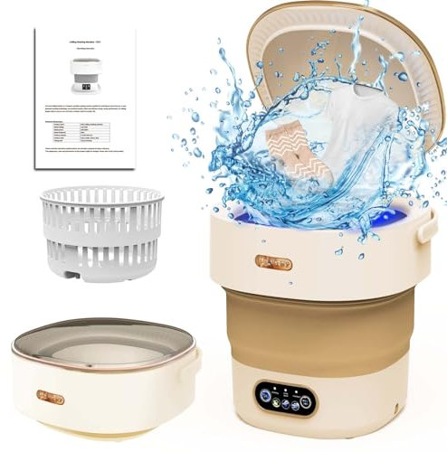 Tragbare Waschmaschine, 15 l, 2-in-1, 2 kg, Mini-Waschmaschine mit Tiefenreinigung für Unterwäsche, Babykleidung, Socken und Kleinteile, geeignet für Wohnungen, Wohnheime, Camping, Hotels, Khaki