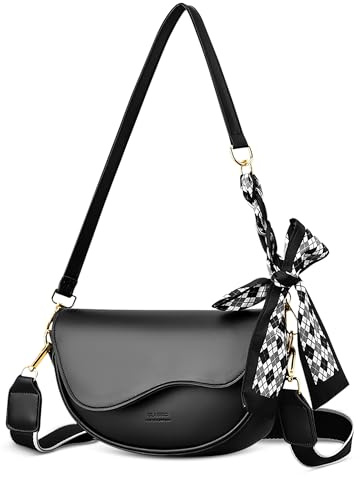 FOLOVEYA Borsa a Tracolla Donna Piccola con fiocco Borse a Spalla Moda Crossbody Bag Pelle PU Elegante Borsa Mezzaluna Borsa a Mano per Lavoro Viaggio Shopping Festa Nero