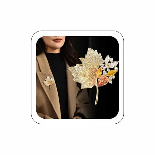 Wendalern Rhinestone Maple Leaf Brooch Crystal Cluster Autumn Maple Brooch Classic Fall Leaf Lapel Pin Elegant Bridal Bouquet Brooch Clothing Accessories Jewelry for Women