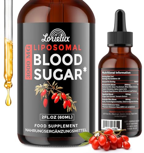 Liposomale Berberin Tropfen, 3000mg Blutzucker-Unterstützung, mit Grüntee-Extrakt, Ceylon-Zimt und Ingwerwurzel, 60 ml