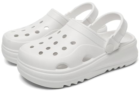 Zoccoli da donna e uomo, antiscivolo, con plateau, in EVA, leggeri, estivi, bianco, 36/37 EU