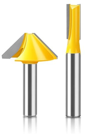 Fraise à rainurer en V à 45 degrés et à fond plat + fraise droite for le travail du bois, tige de 8 mm, 12 mm et 1/2 pouce(2PCS SET 12mm Shank)