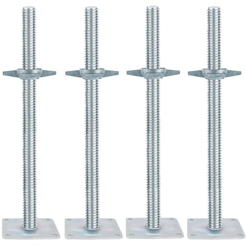 Yeipowr 20 Adjustable Scaffold Leveling Jack Feet - 1.5 OD Hollow Screw Jacks Galvanized for Baker Style Scaffolding 4 Pack