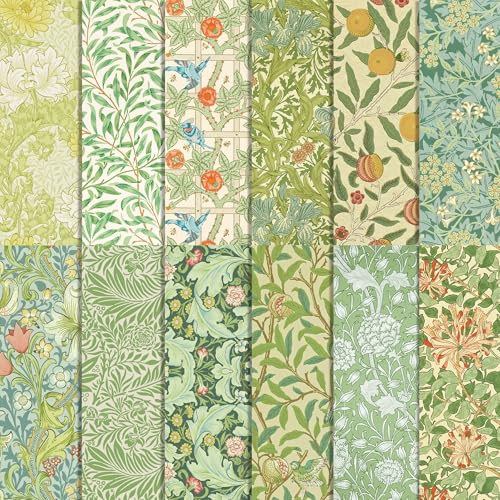 William Morris - 24 fogli di carta decorativa floreale su entrambi i lati, 12 tipi, carta decorativa floreale, per diario, scrapbooking, fai da te, album fotografici, matrimoni, carta decorativa, 30 x