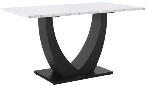 DRIXNO 140 x 80cm,(1-St), Gestell aus Metall Rechteckiger aus Moderner Marmormuster Küchentisch mit verstellbaren Füßen für Esszimmer Wohnzimmer, Weiß/Schwarz
