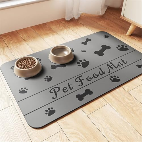 FANSU Napfunterlage Hund, Einfachheit Saugfähig Schnelltrocknende rutschfest Futtermatte, Waschbar Diatomeenerde Futtermatte Hund Futterunterlage Katze, Unterlage Katzennapf (Grau,60x90cm)