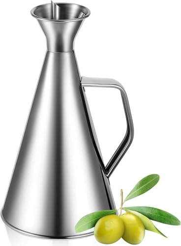Aceitera Antigoteo de Acero Inoxidable con Tapon Vertedor, Dispensador de Aceite de Oliva con Mango, Botella para Aceite de Cocina, Ideal para Aceite de Oliva, Vinagre y Salsa de Soja - 1000 ml