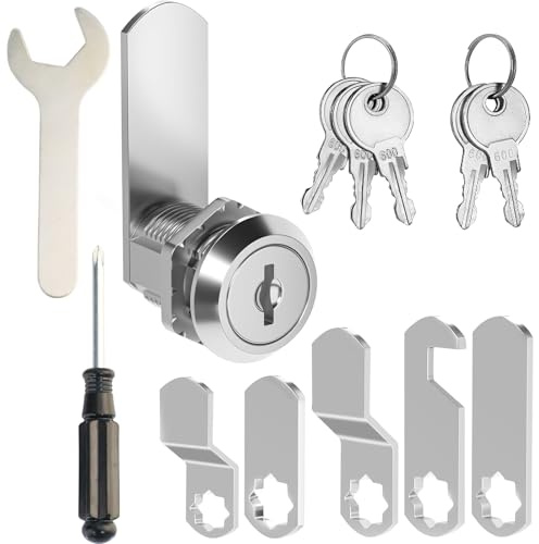 Cabinet Lock 30mm, Equipped with 5 Different Lock Plates, 5 Key Locker Locks, Cam Lock with Spanner and Screwdriver, Locker Locks Suitable for Mailboxes, Locker, Toolbox, Filing Cabinet, Letter Box