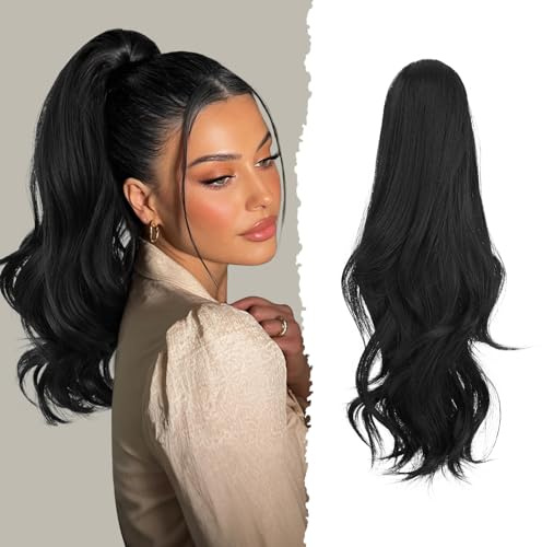 Sofeiyan lång vågig hästsvans med klämma, Dual-Use-design, ponytail förlängning, 41 cm syntetisk Claw Clip i hårförlängning, fläta för kvinnor, naturlig svart
